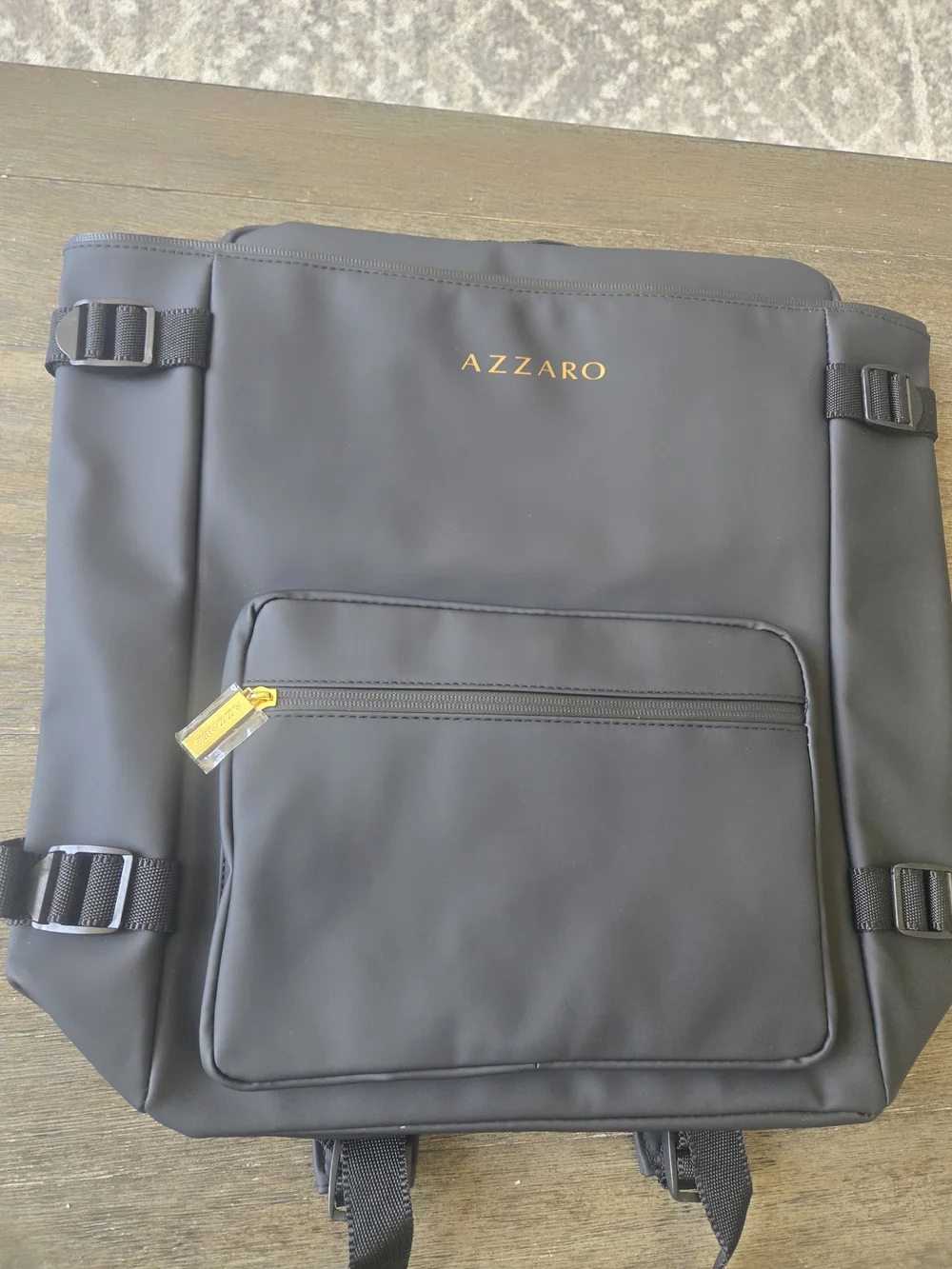 Azzaro Black Travel Backpack with Gold Hardware